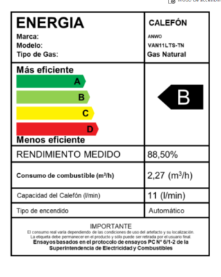 CALEFÓN ANWO 11 L/M HITECH HYDRO 22 TIRO NATURAL NG